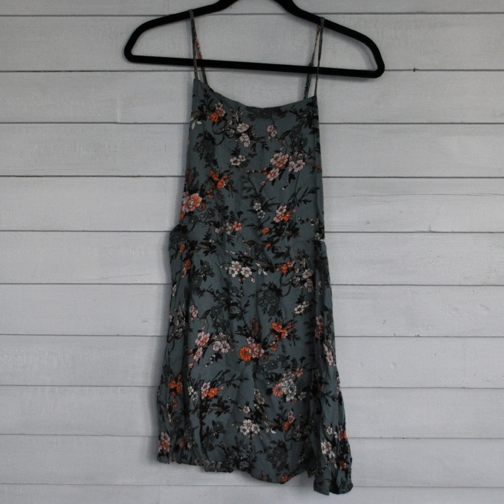 Rustic Blue Dress with Flower Detail